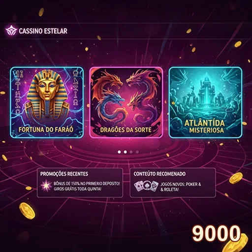 Imagem do cassino estelar VIP do site 9000, mostrando uma experiência luxuosa e exclusiva.