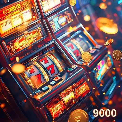 Jogador animado em slot games no cassino 9000
